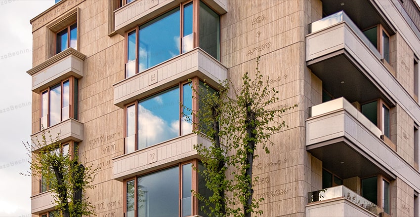 نمای سنگی ساختمان مسکونی از یک تا سه طبقه